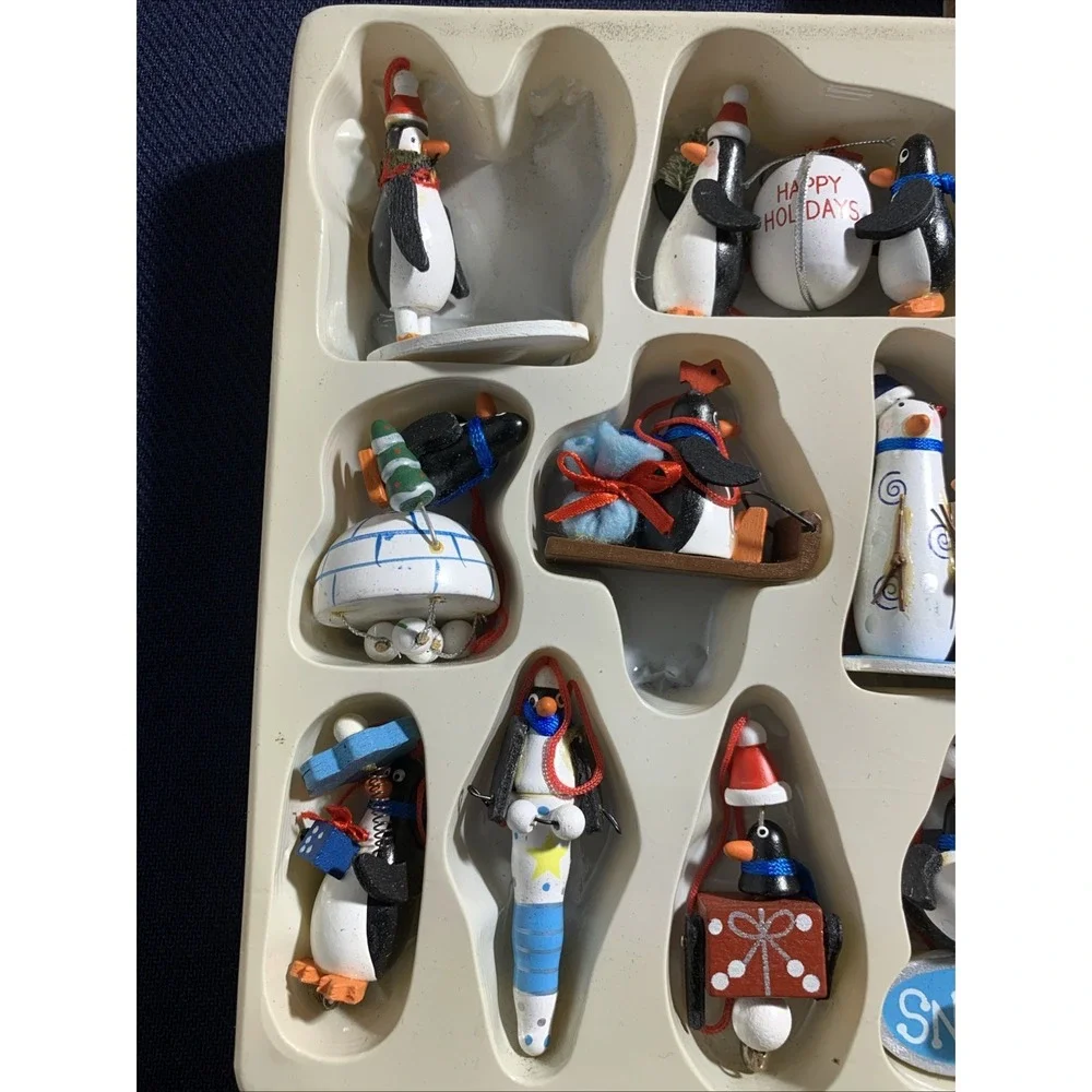 Penguin Wood Hanging Christmas Holiday Ornaments, Lot of 12 - Cute